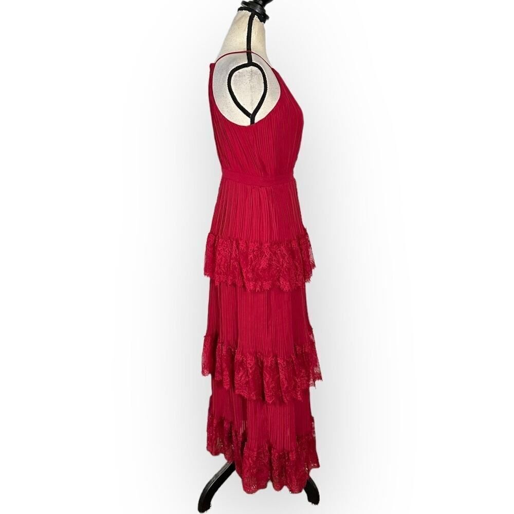 Lulus Came for Cocktails Midi Dress Women's Small Red Lace Tiered Sleeveless - Picture 6 of 11